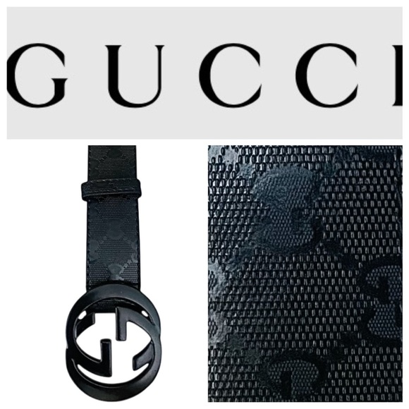 AUTHENTIC Gucci Black Imprime Monogram Leather Interlocking Belt 114984 AA61N main image 6